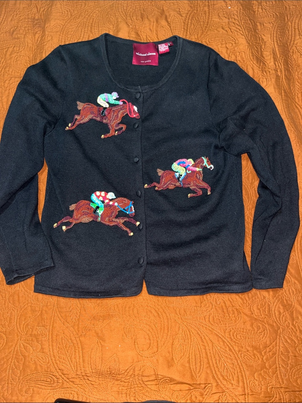 VINTAGE MICHAEL SIMON EQUESTRIAN Embroidered Cardigan PERFECT